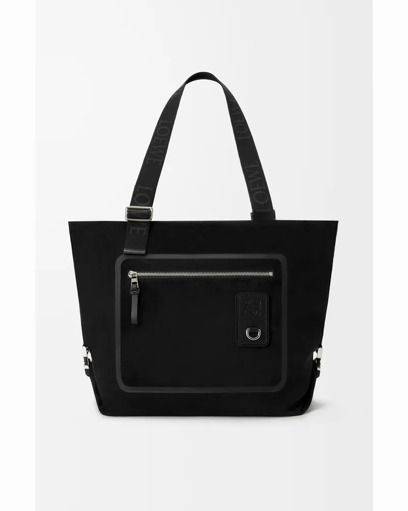 Loewe Flex Zipped Tote In Canvas And Suede Hombre Black