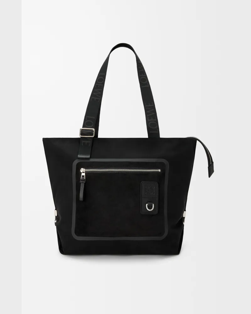 Loewe Flex Zipped Tote In Canvas And Suede Hombre Black
