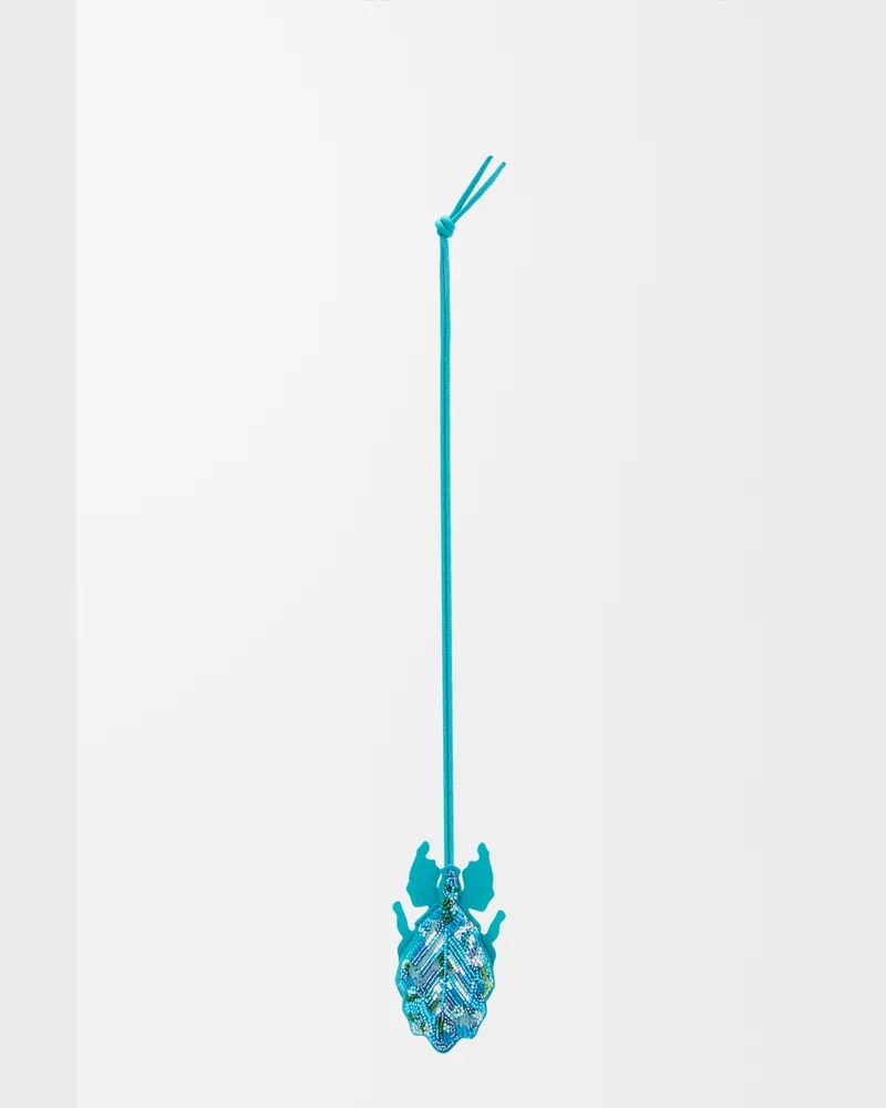 Loewe Leaf Insect Keyfob Charm In Beaded Leather Mujer Deep