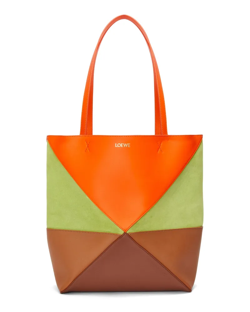 Loewe Luxury Medium Puzzle Fold tote in calfskin and suede Vivid