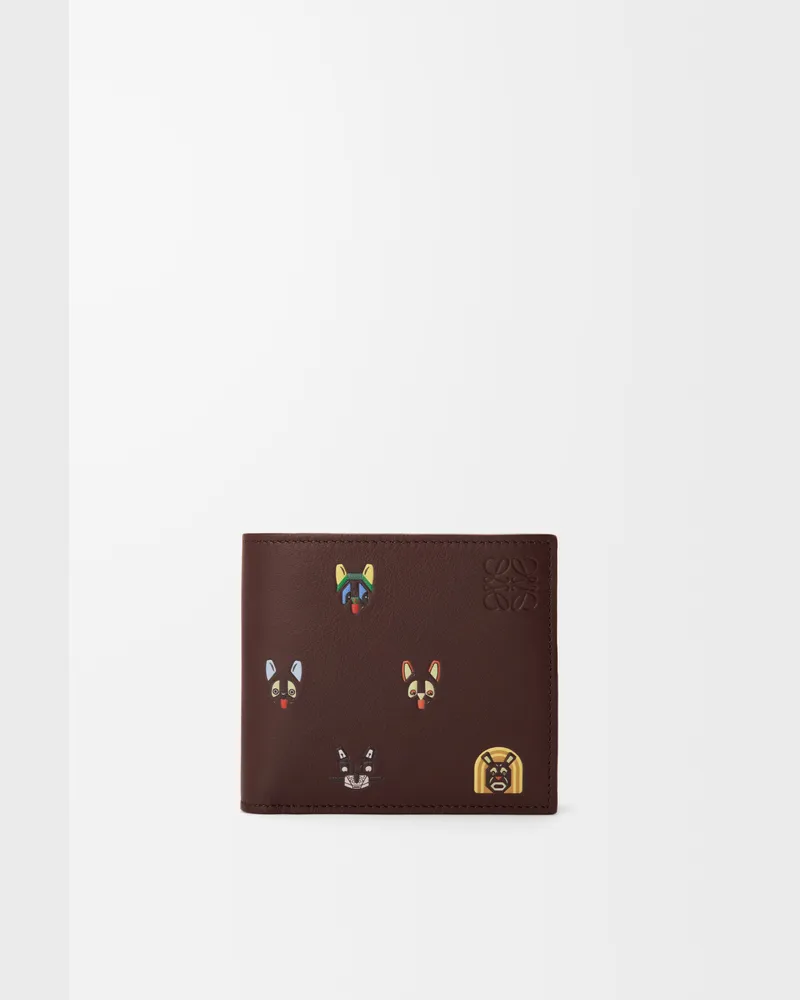 Loewe Cats Bifold Coin Wallet In Leather skin Hombre Brown