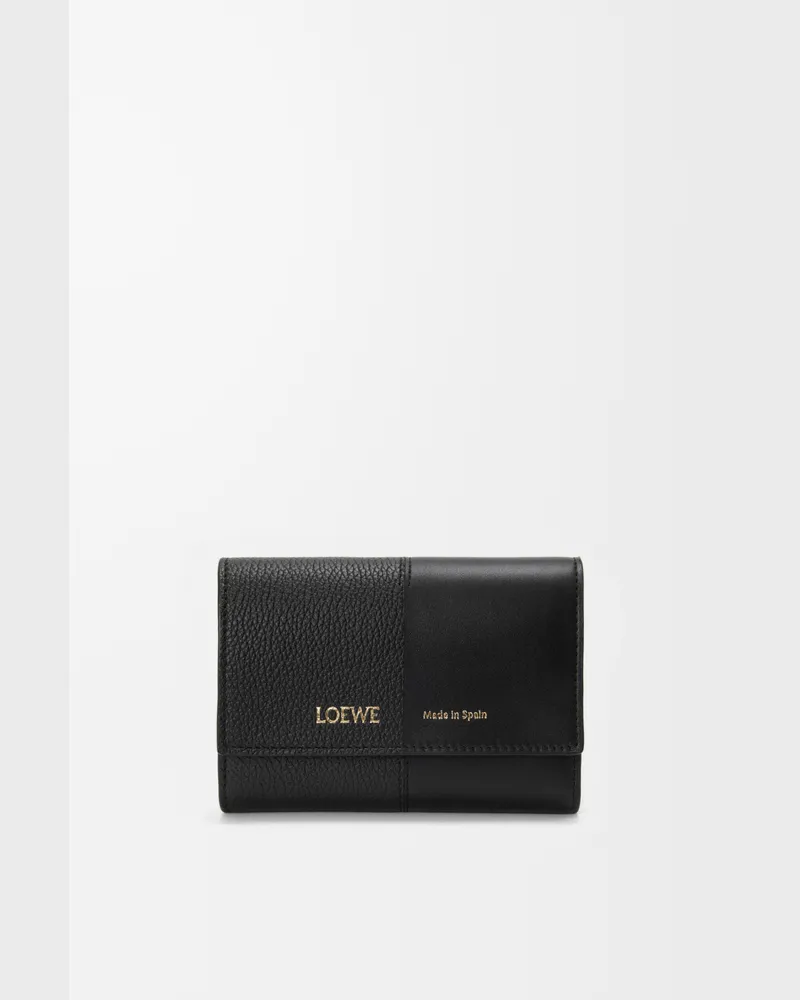 Loewe Small Vertical Wallet In Smooth And Grained Leather skin Mujer Black