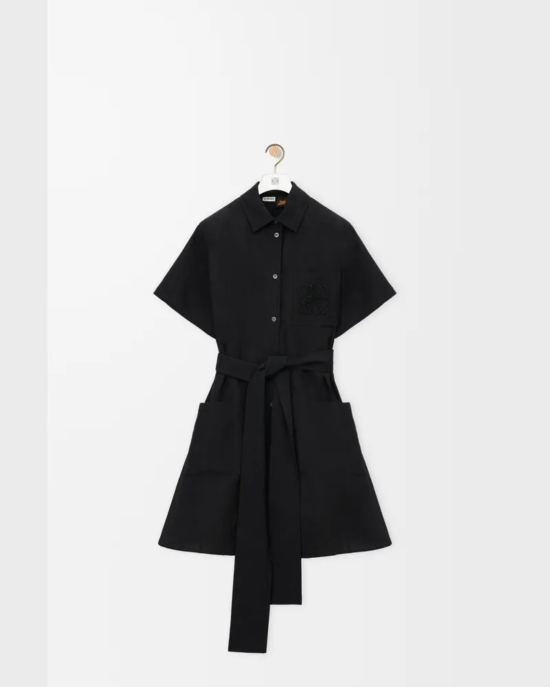 Loewe Shirt Dress In Viscose And Linen Size Mujer Black