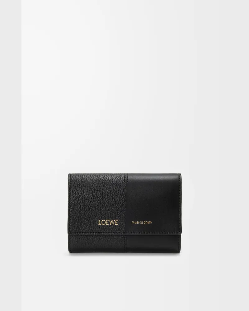Loewe Small Vertical Wallet In Smooth And Grained Leather skin Mujer Black