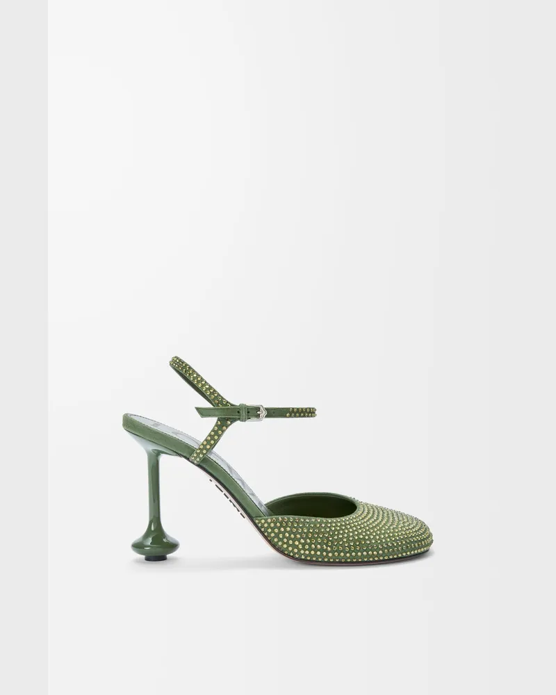 Loewe Toy Ankle Strap Pump In Rhinestone-embellished Suede Size Mujer Military