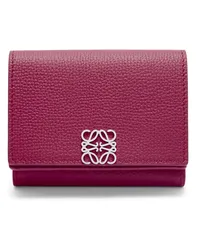 Loewe Luxury Anagram trifold wallet in pebble grain calfskin Crimson