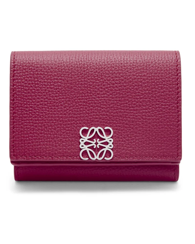 Loewe Luxury Anagram trifold wallet in pebble grain calfskin Crimson