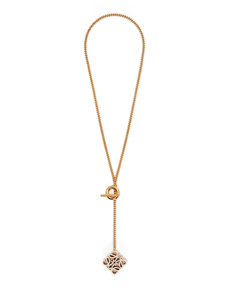 Loewe Luxury Pave Anagram necklace in sterling silver and crystal Gold