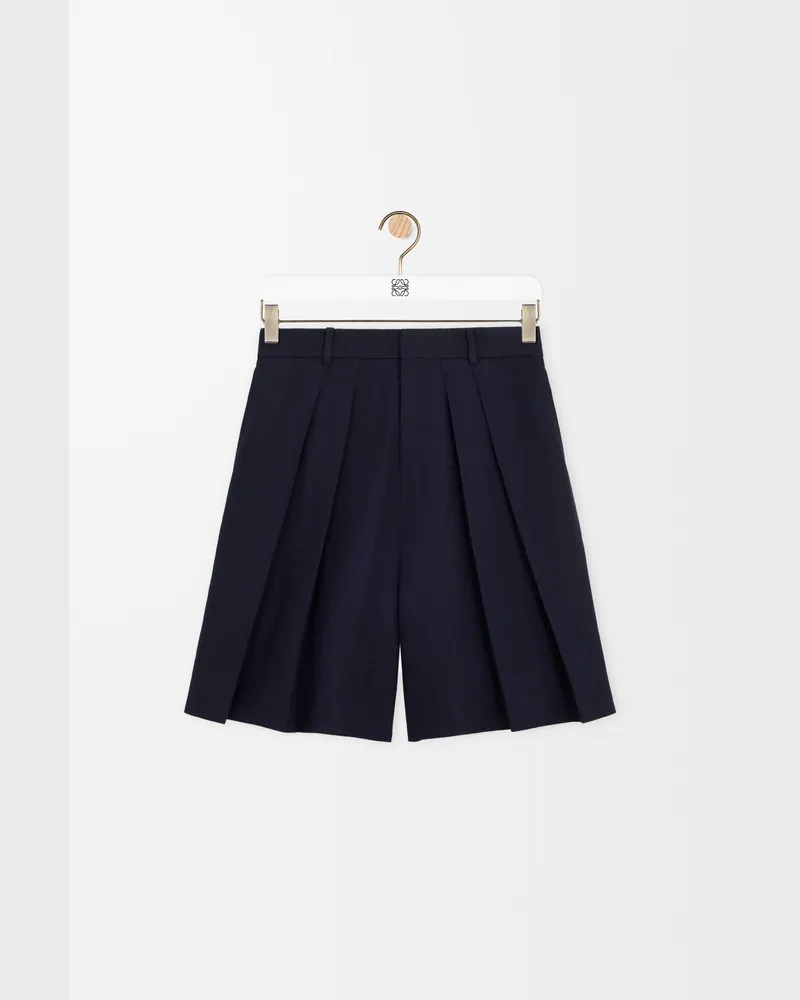 Loewe Pleated Shorts In Cotton And Linen Size Hombre Navy