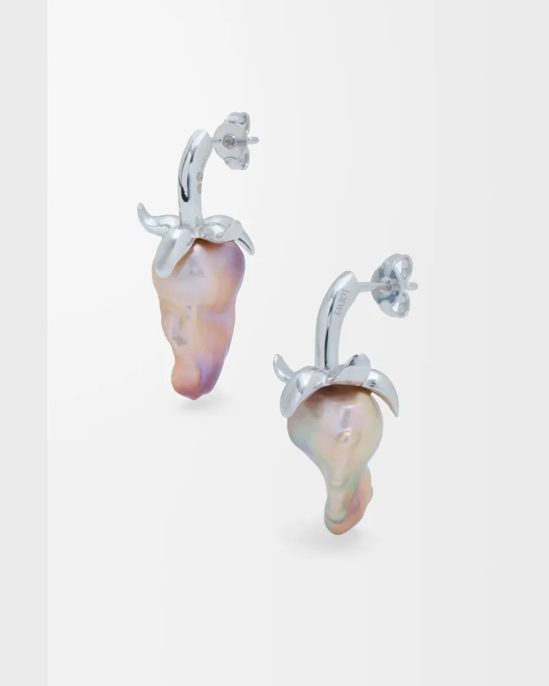 Loewe Strawberry Earrings In Sterling Silver And Pearl Mujer Silver