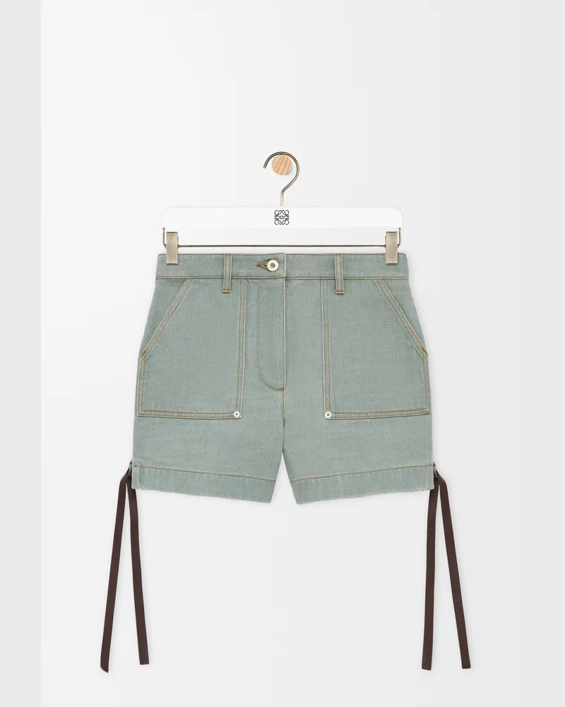 Loewe Workwear Shorts In Denim Size Mujer Khaki