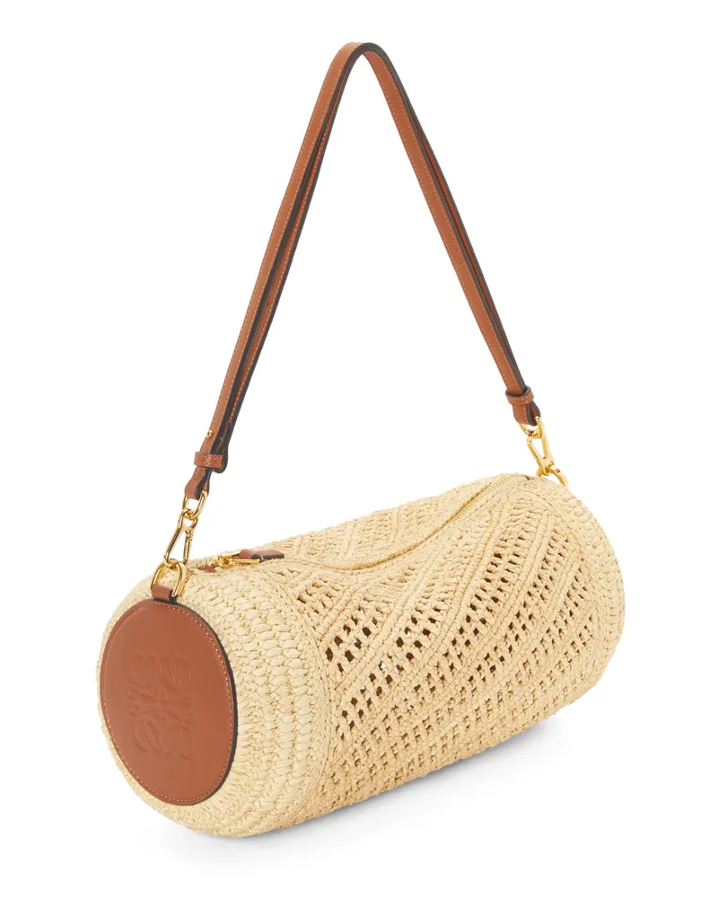 Loewe Luxury Bracelet Pouch In Raffia And Calfskin Natural