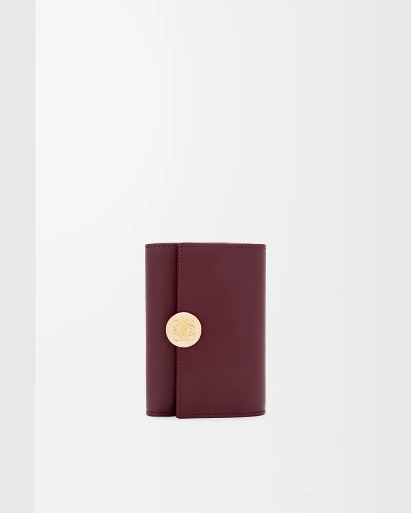 Loewe Pebble Small Vertical Wallet In Shiny Nappa Leather skin Mujer Burgundy