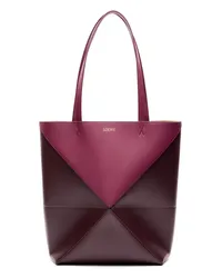 Loewe Luxury Puzzle Fold Tote in shiny calfskin Crimson