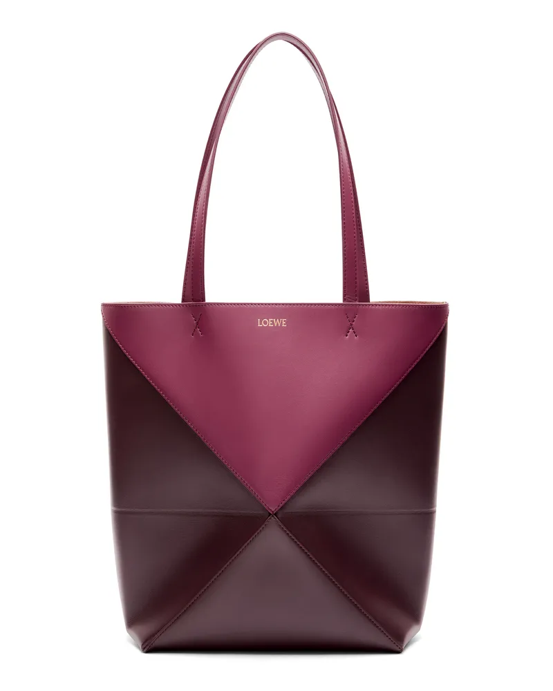 Loewe Luxury Puzzle Fold Tote in shiny calfskin Crimson