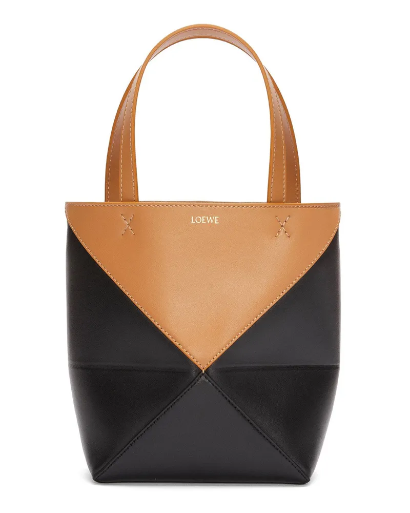 Loewe Luxury Mini Puzzle Fold Tote in shiny calfskin Warm