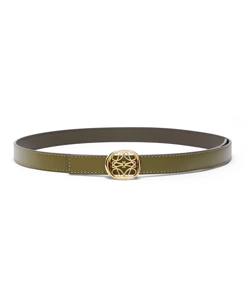 Loewe Luxury Reversible Anagram Ellipse belt in smooth calfskin Olive