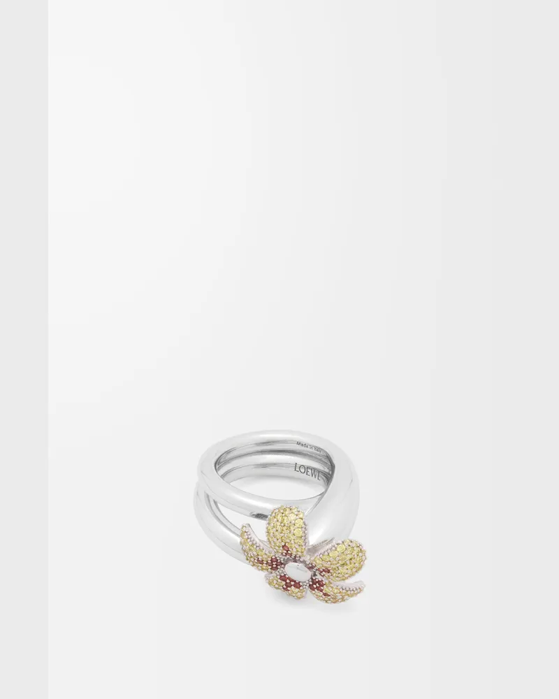 Loewe Flor Ring In Sterling Silver And Crystals Size Mujer Yellow