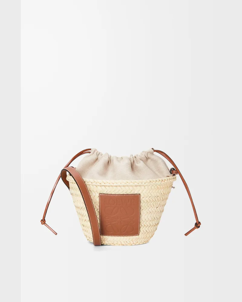 Loewe Drawstring Bucket In Palm Leaf And Leather skin Mujer Natural