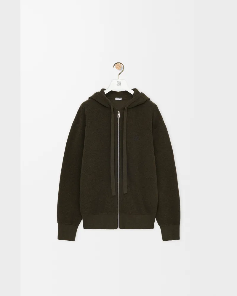 Loewe Anagram Zip-up Hoodie In Wool Size Hombre Khaki