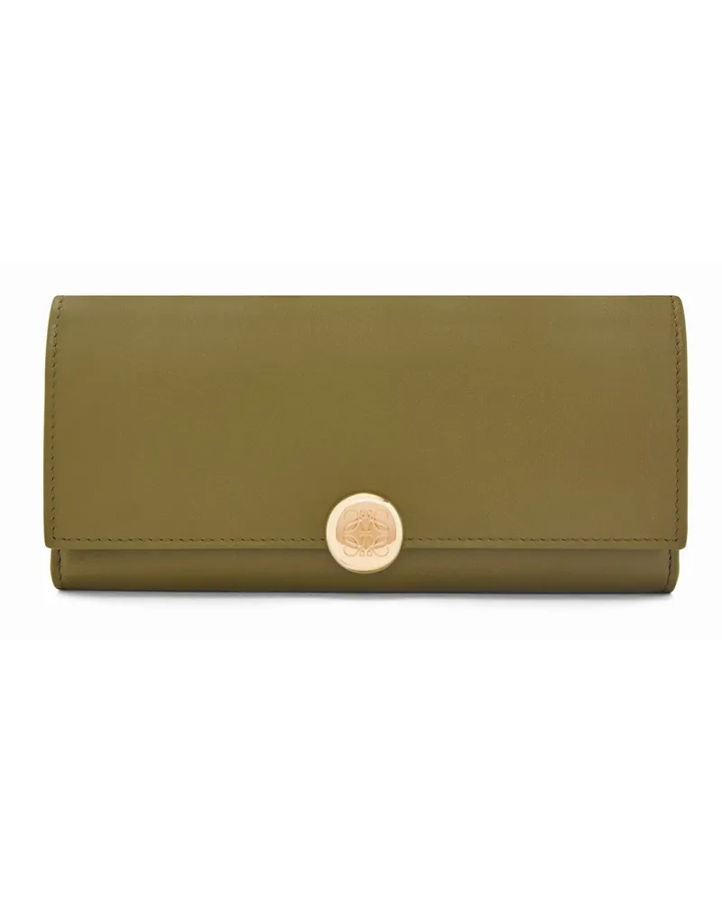 Loewe Luxury Pebble Continental Wallet In Shiny Nappa Calfskin Olive