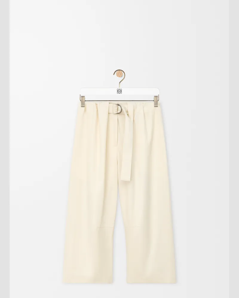 Loewe Cropped Belted Trousers In Cotton And Silk Size Mujer Ivory