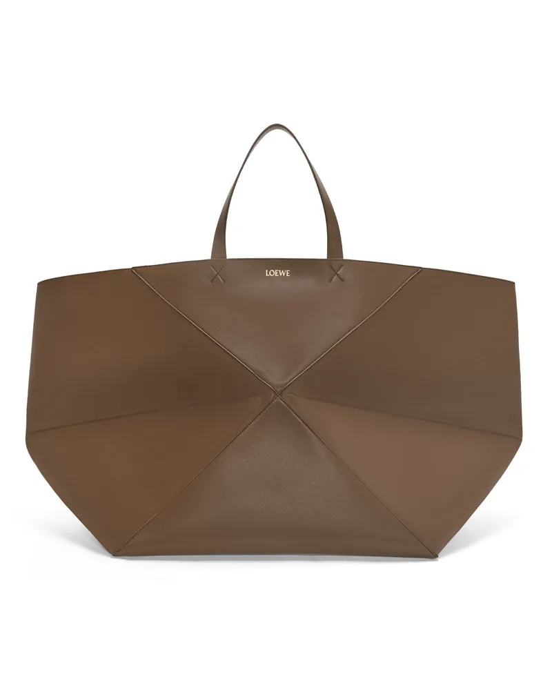 Loewe Luxury XXL Puzzle Fold Tote in shiny calfskin Umber