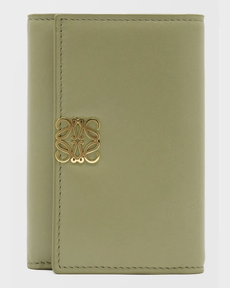 Loewe Puffer Anagram Small Vertical Wallet In Shiny Nappa Leather skin Mujer Eucalyptus