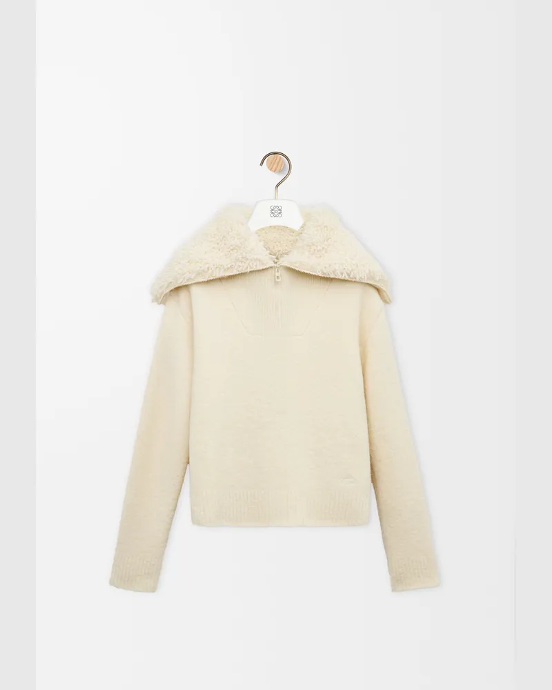 Loewe Zip-up Sweater In Wool Blend Size Mujer Ecru