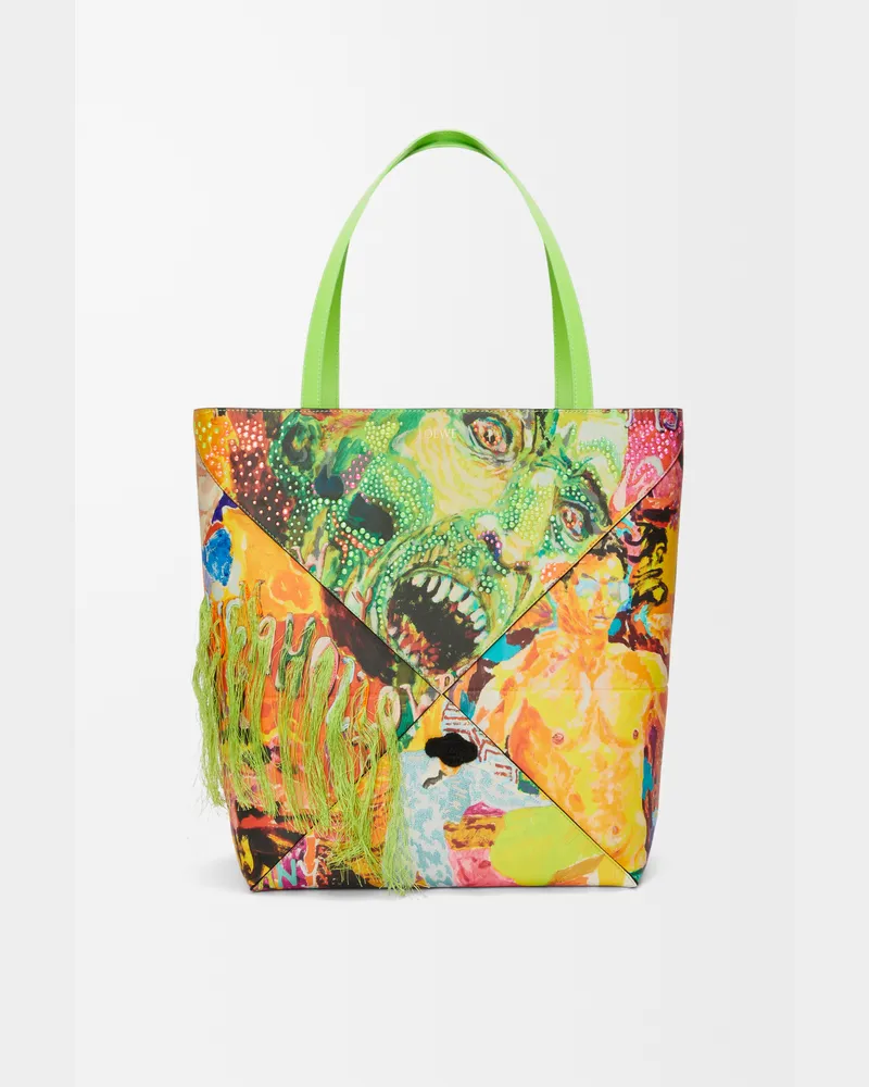 Loewe Xl Puzzle Fold Tote In Leather skin Hombre Vivid