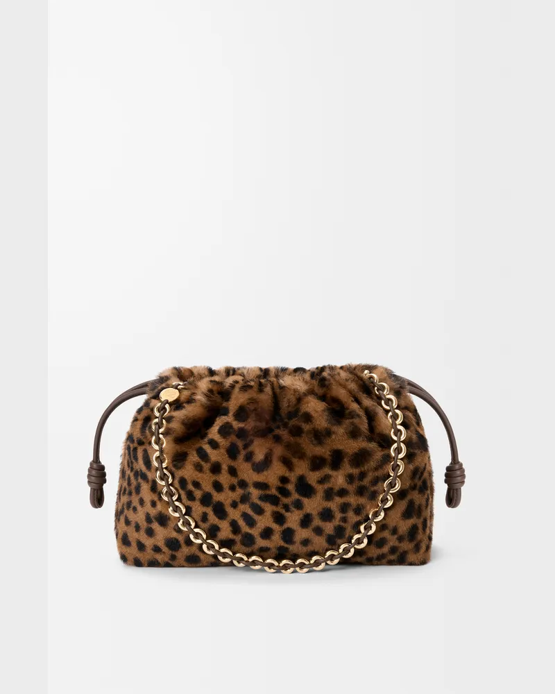 Loewe Medium Flamenco Purse In Printed Shearling Mujer Beige