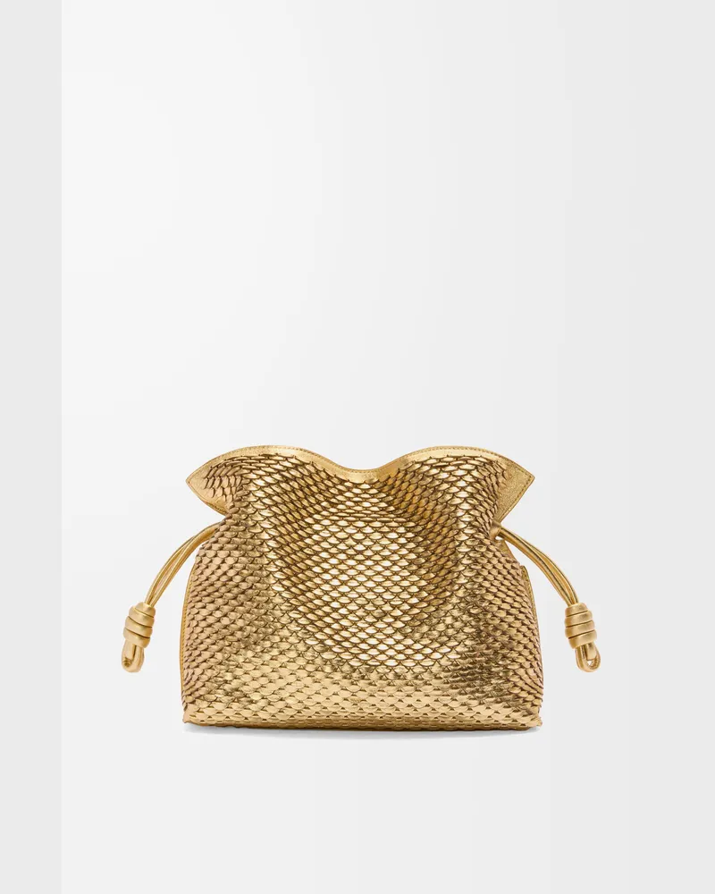 Loewe Medium Flamenco Clutch In Laminated Lambskin Mujer Gold