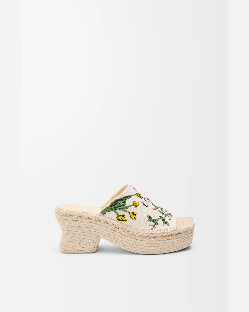 Loewe Petal Espadrille Platform Slide In Embroidered Canvas Size Mujer Cream