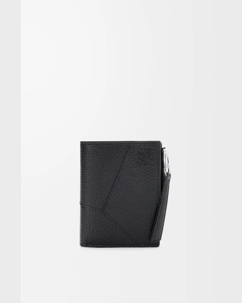 Loewe Puzzle Slim Compact Wallet In Supple Grained Leather skin Hombre Black