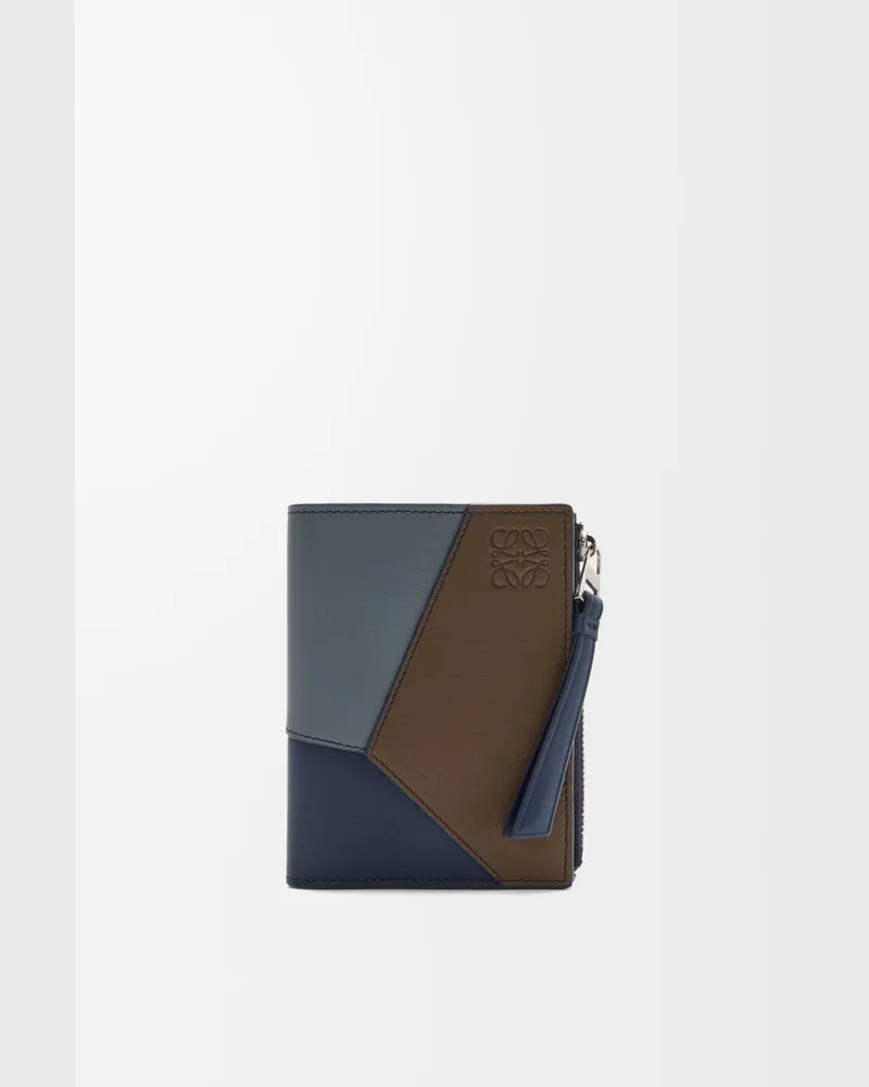 Loewe Puzzle Slim Compact Wallet In Leather skin Hombre Blue