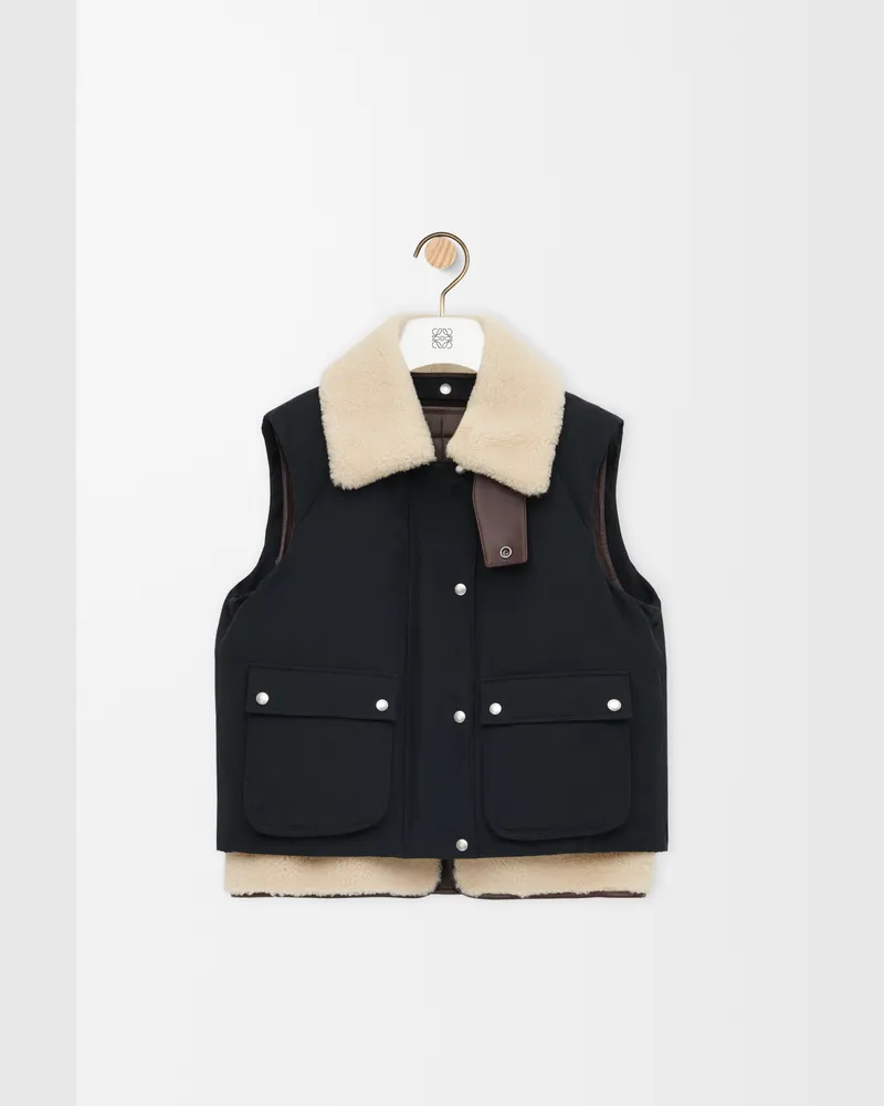 Loewe Puffer Vest In Shearling And Cotton Blend Size Mujer Black