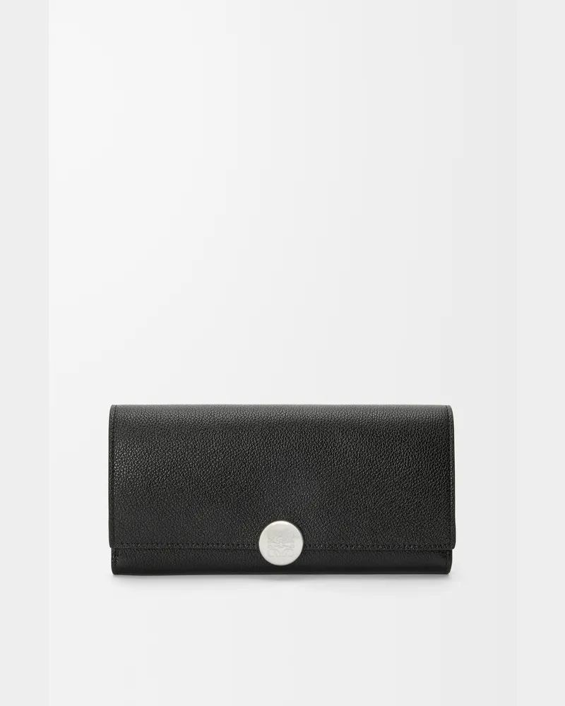 Loewe Pebble Continental Wallet In Mini Grain Leather skin Mujer Black