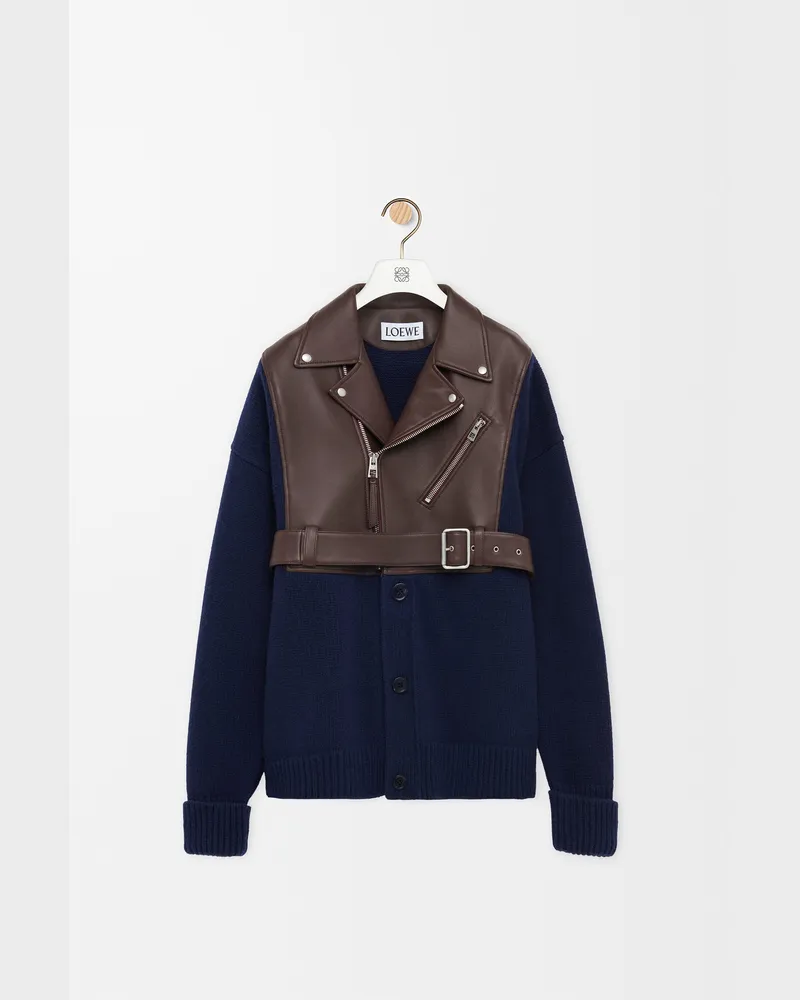 Loewe Hybrid Cardigan In Nappa Lambskin And Wool Size Mujer Dark