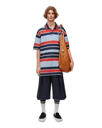 Loewe Luxury Oversized fit Polo in cotton and linen Blue