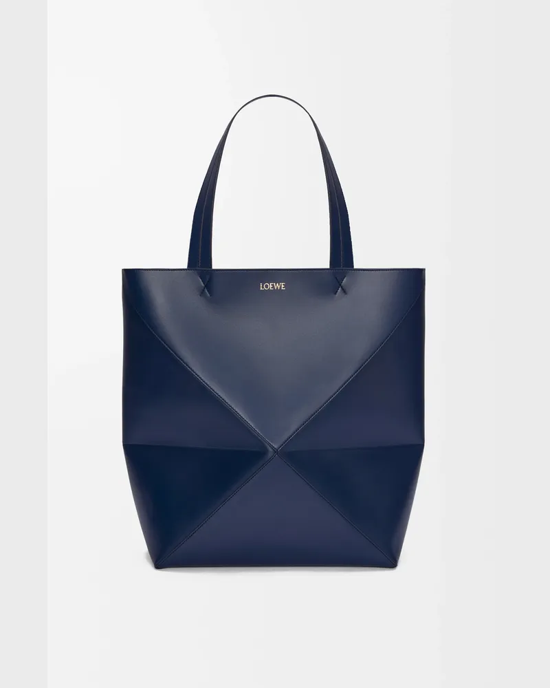 Loewe Xl Puzzle Fold Tote In Shiny Leather skin Hombre Abyss