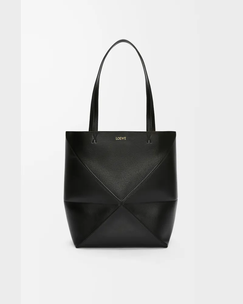 Loewe Medium Puzzle Fold Tote In Shiny Leather skin Mujer Black