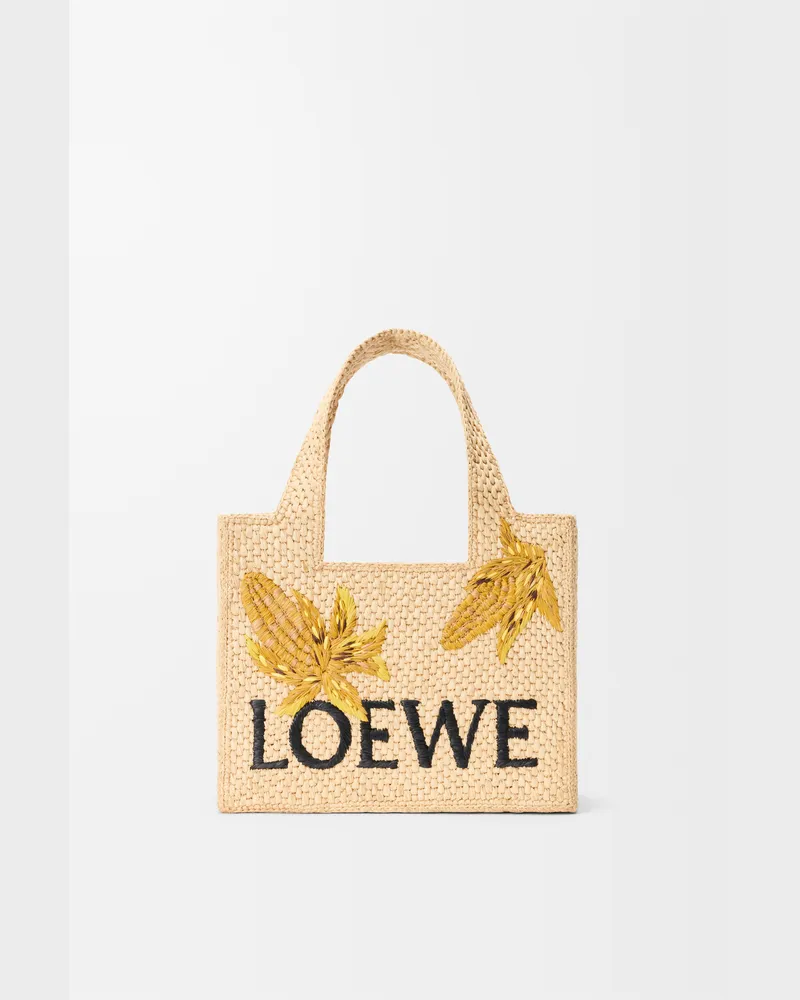 Loewe Small Loewe Font Tote In Raffia Mujer Natural