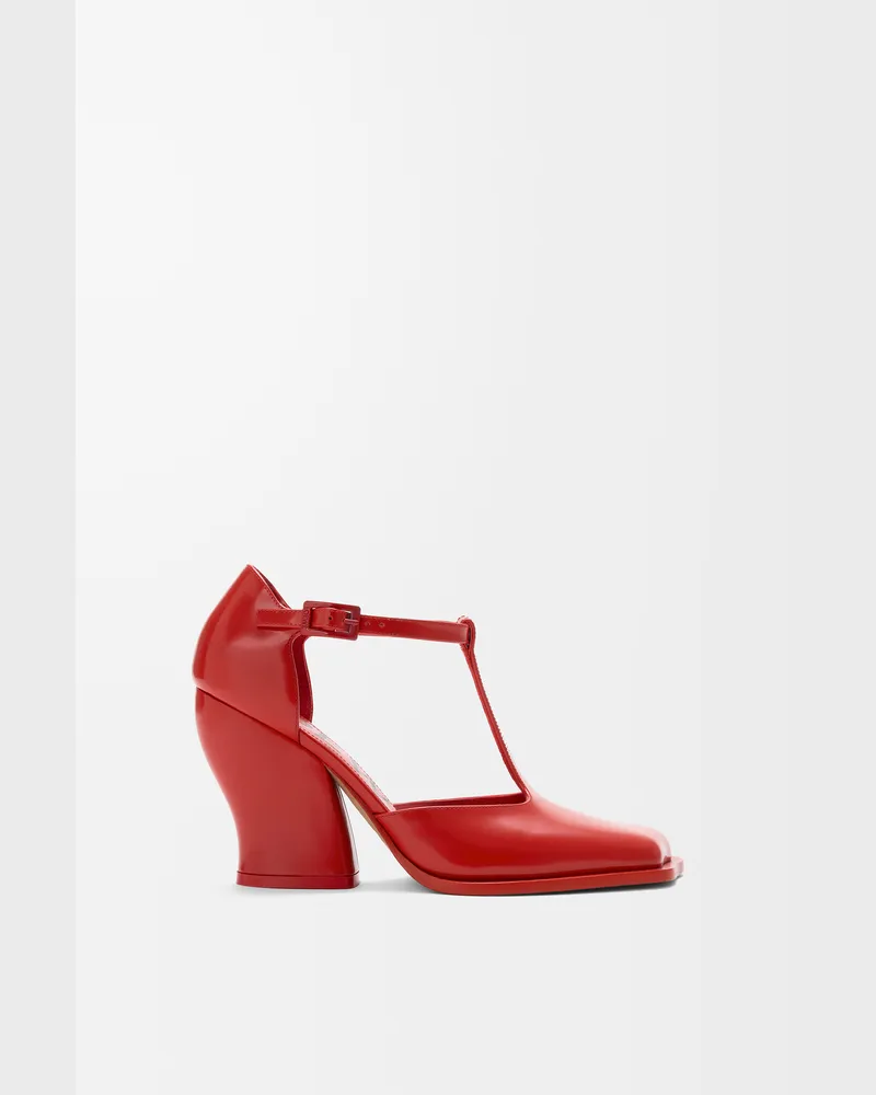 Loewe Onda T-bar Pump In Brushed Leather skin Size Mujer Red