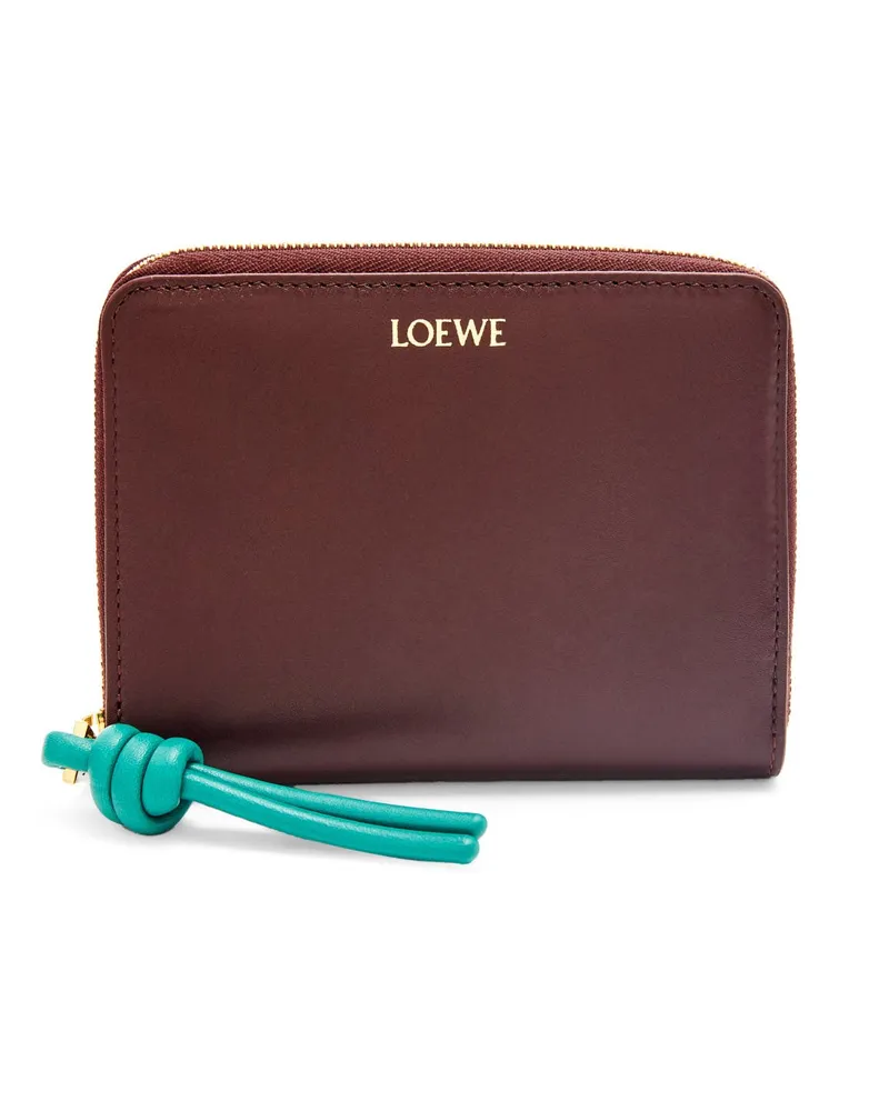 Loewe Luxury Knot compact zip around wallet in shiny nappa calfskin Burgundy