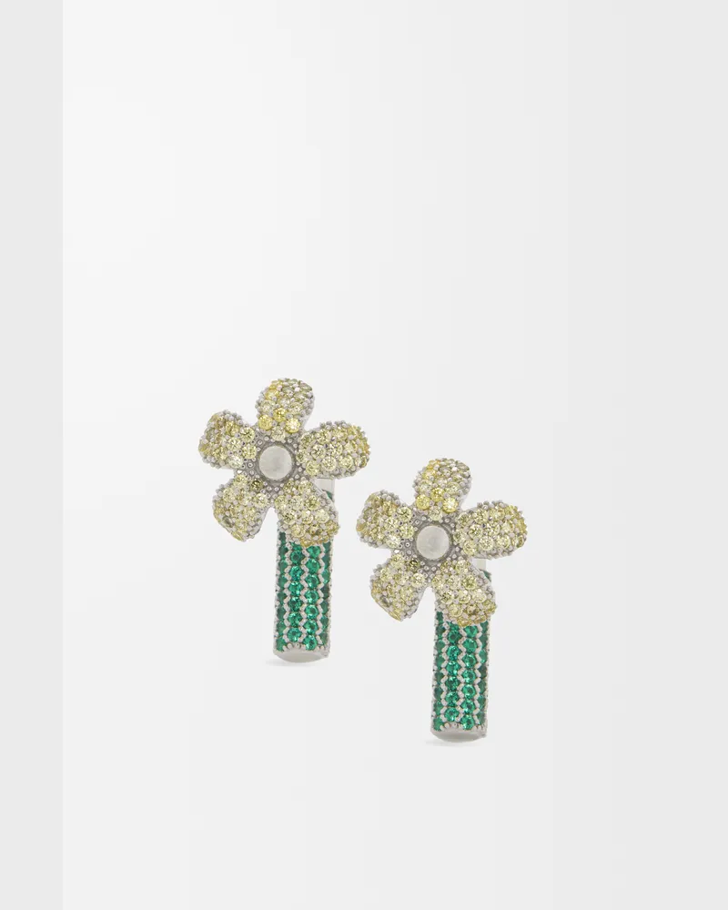 Loewe Flor Earrings In Sterling Silver And Crystals Mujer Silver