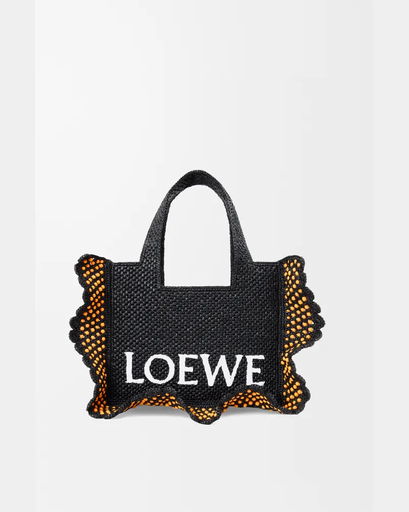 Loewe Small Loewe Font Tote In Raffia Mujer Black