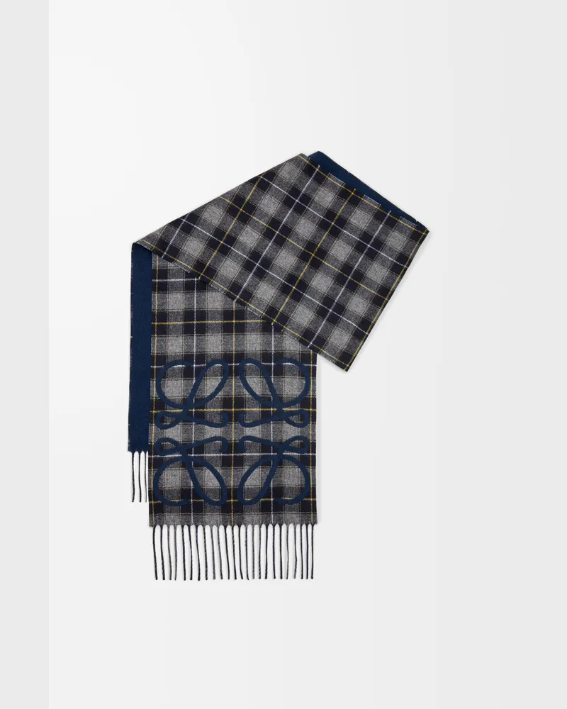 Loewe Anagram Scarf In Silk And Cashmere Mujer Navy