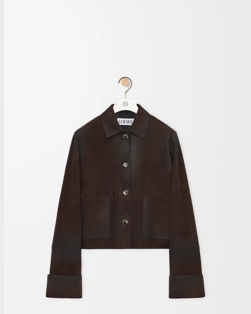 Loewe Turn-up Jacket In Suede Lambskin Size Mujer Dark