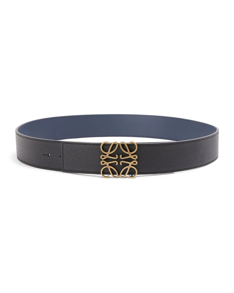 Loewe Luxury Reversible Anagram belt in soft grained calfskin and smooth calfskin Black