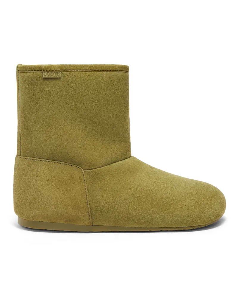 Loewe Luxury Lago boot in suede and shearling Olive
